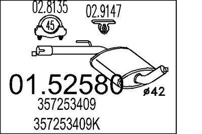 Средний глушитель выхлопных газов MTS 01.52580 для VW PASSAT