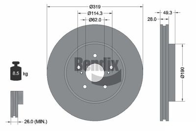 Тормозной диск BENDIX Braking BDS1752 для GEELY ATLAS