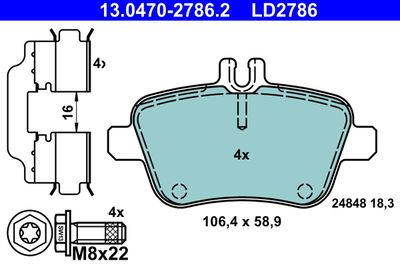 Комплект тормозных колодок, дисковый тормоз ATE 13.0470-2786.2 для MERCEDES-BENZ SLC