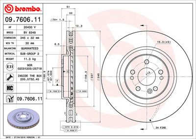 Тормозной диск BREMBO 09.7606.11 для MERCEDES-BENZ M-CLASS