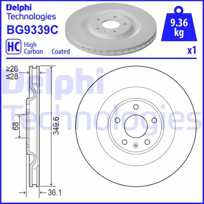 Тормозной диск DELPHI BG9339C для AUDI Q8
