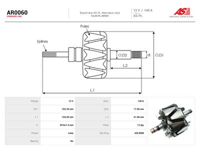 Rotor, dynamo AUTOSTARTER AR0060