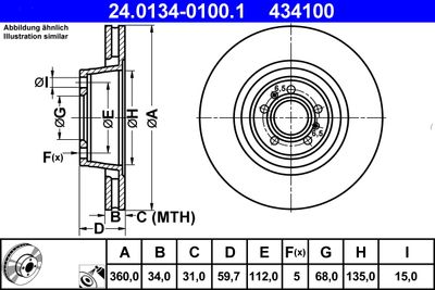 Тормозной диск ATE 24.0134-0100.1 для VW PHAETON