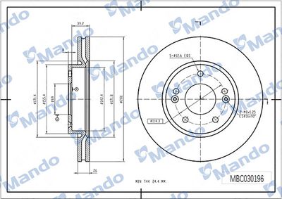 MANDO MBC030196 Тормозные диски  для KIA CARENS III вэн (UN) 2.0 CVVT