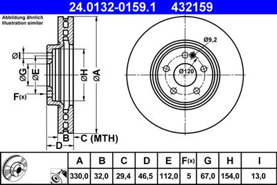 Тормозной диск ATE 24.0132-0159.1 для CHRYSLER CROSSFIRE