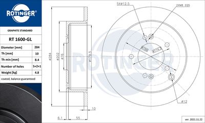 спирачен диск ROTINGER RT 1600-GL