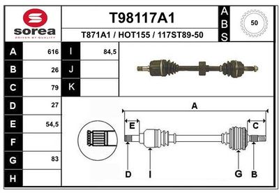 Приводной вал EAI T98117A1 для HONDA PRELUDE