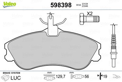 Комплект тормозных колодок, дисковый тормоз VALEO 598398 для PEUGEOT 206