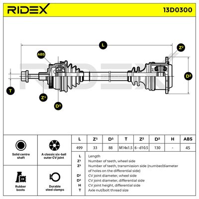 полуоска RIDEX 13D0300