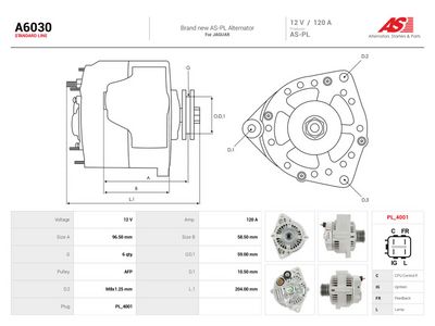 Dynamo AUTOSTARTER A6030 for FORD, JAGUAR