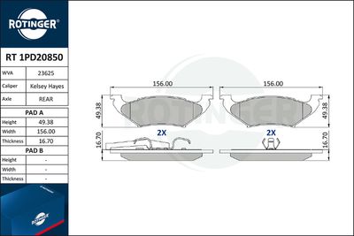 Zestaw klocków hamulcowych, hamulce tarczowe ROTINGER RT 1PD20850