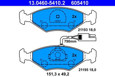 Комплект тормозных колодок, дисковый тормоз ATE 13.0460-5410.2 для FIAT DUNA