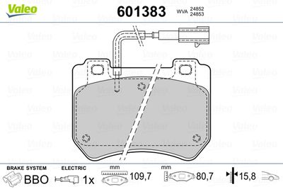 Комплект тормозных колодок, дисковый тормоз VALEO 601383 для ALFA ROMEO BRERA