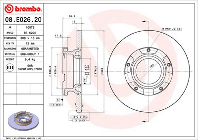 Bromsskiva BREMBO 08.E026.20