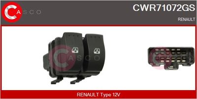 Выключатель, стеклолодъемник CASCO CWR71072GS для RENAULT ESPACE