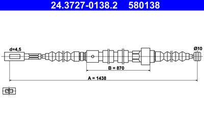 Тросик, cтояночный тормоз ATE 24.3727-0138.2 для AUDI 200