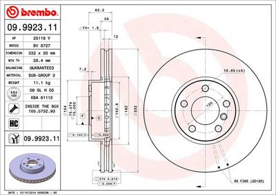 Тормозной диск BREMBO 09.9923.11 для BMW X5
