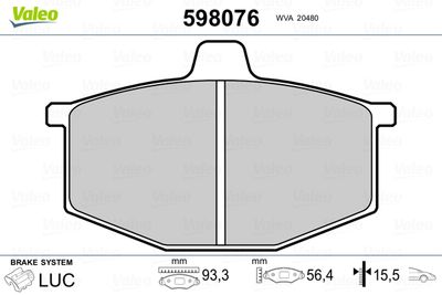 Комплект тормозных колодок, дисковый тормоз VALEO 598076 для RENAULT 4