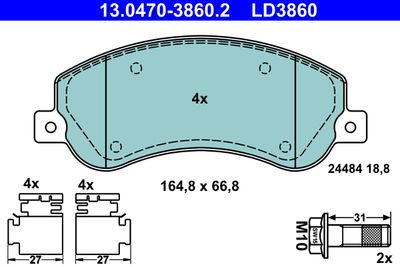 Комплект тормозных колодок, дисковый тормоз ATE 13.0470-3860.2 для VW AMAROK