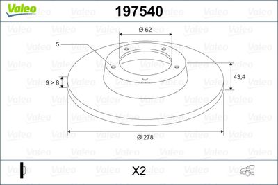 VALEO 197540 Тормозные диски  для SUZUKI SX4 (Сузуки Сx4)