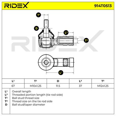 накрайник на напречна кормилна щанга RIDEX 914T0513