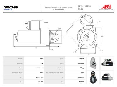 Štartér AS-PL Remanufactured AS S0626PR