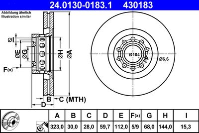 Тормозной диск ATE 24.0130-0183.1 для VW PHAETON