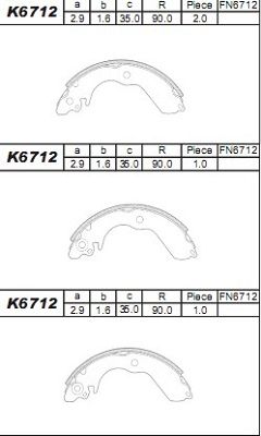 Комплект тормозных колодок ASIMCO K6712 для MITSUBISHI COLT