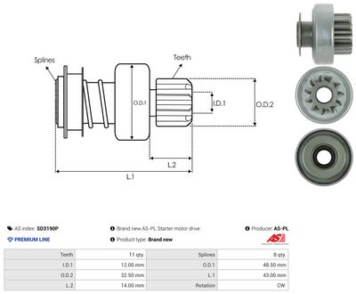 Volnoběžný převod, startér AS-PL SD3190P