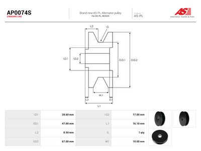 Remskive, dynamo AS-PL AP0074S
