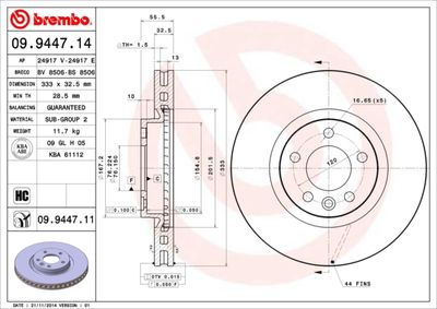 Тормозной диск BREMBO 09.9447.11 для VW MULTIVAN