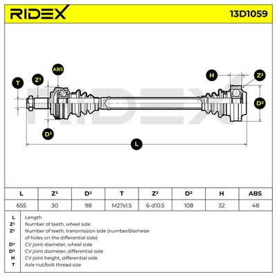 полуоска RIDEX 13D1059