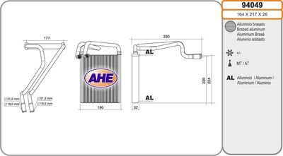 AHE 94049 Радиатор печки  для KIA OPTIMA (Киа Оптима)