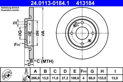 Тормозной диск ATE 24.0113-0184.1 для PEUGEOT PARTNER