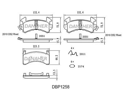 DANAHER DBP1258 Тормозные колодки и сигнализаторы  для CHEVROLET  (Шевроле Блазер)