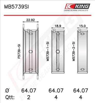 Kampiakselin laakerisarja KING MB5739SI0.25