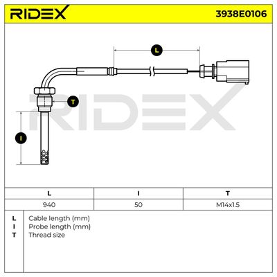 датчик, температура на изгорелите газове RIDEX 3938E0106