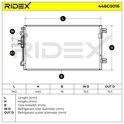 кондензатор, климатизация RIDEX 448C0016