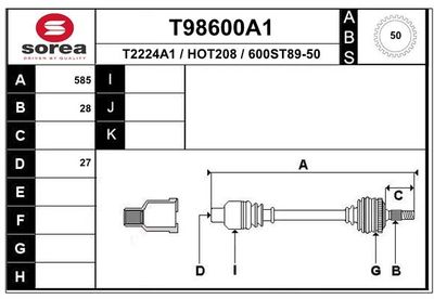 Приводной вал EAI T98600A1 для HONDA PRELUDE