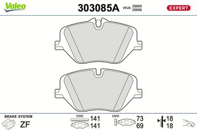 комплект спирачно феродо, дискови спирачки VALEO 303085A