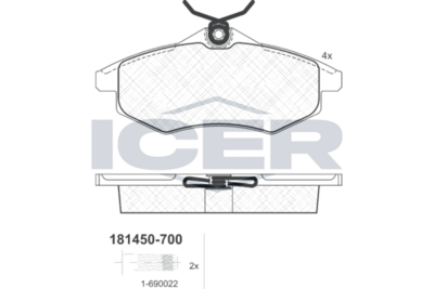 комплект спирачно феродо, дискови спирачки ICER 181450-700