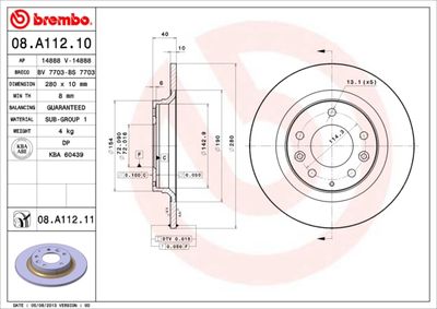 Тормозной диск BREMBO 08.A112.11 для MAZDA 323