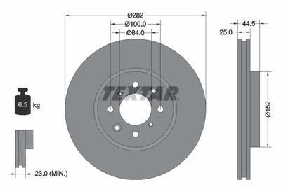 Тормозной диск TEXTAR 92170703 для CHRYSLER GRAND VOYAGER