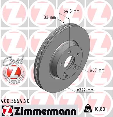 Тормозной диск ZIMMERMANN 400.3664.20 для MERCEDES-BENZ SLC