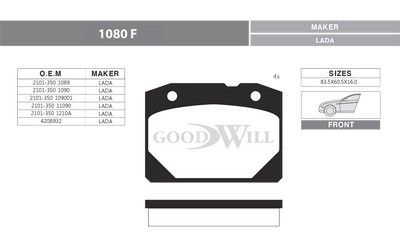 Комплект тормозных колодок, дисковый тормоз GOODWILL 1080 F для LADA TOSCANA