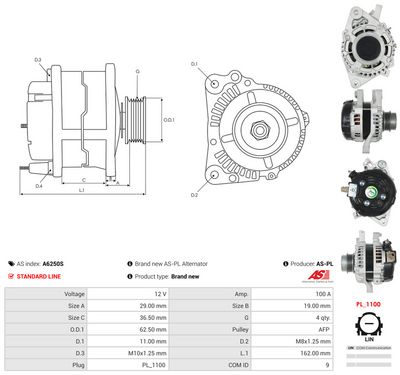 GENERATOR / ALTERNATOR AS-PL A6250S 4
