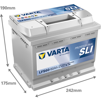 Batterij VARTA 12V 60Ah/540A (EN) PROFESSIONALl STARTER SLI (R+ standaard terminal) 242x175x190 B13 - montageflens 10,5 mm (beginnen)