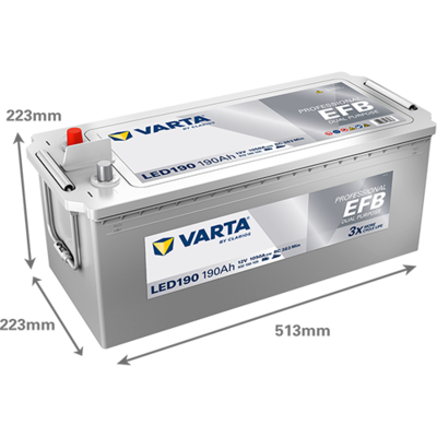 Batterij VARTA 12V 190Ah (EN) PROFESSIONAL DUAL PURPOSE EFB L+ Standaard terminal 513x223x223mm, B00 - geen montageflens efb/tweeledig doel