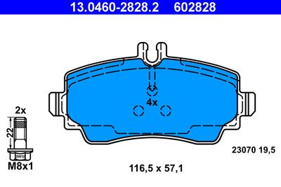 Комплект тормозных колодок, дисковый тормоз ATE 13.0460-2828.2 для MERCEDES-BENZ VANEO