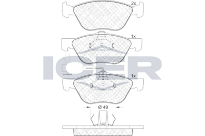 комплект спирачно феродо, дискови спирачки ICER